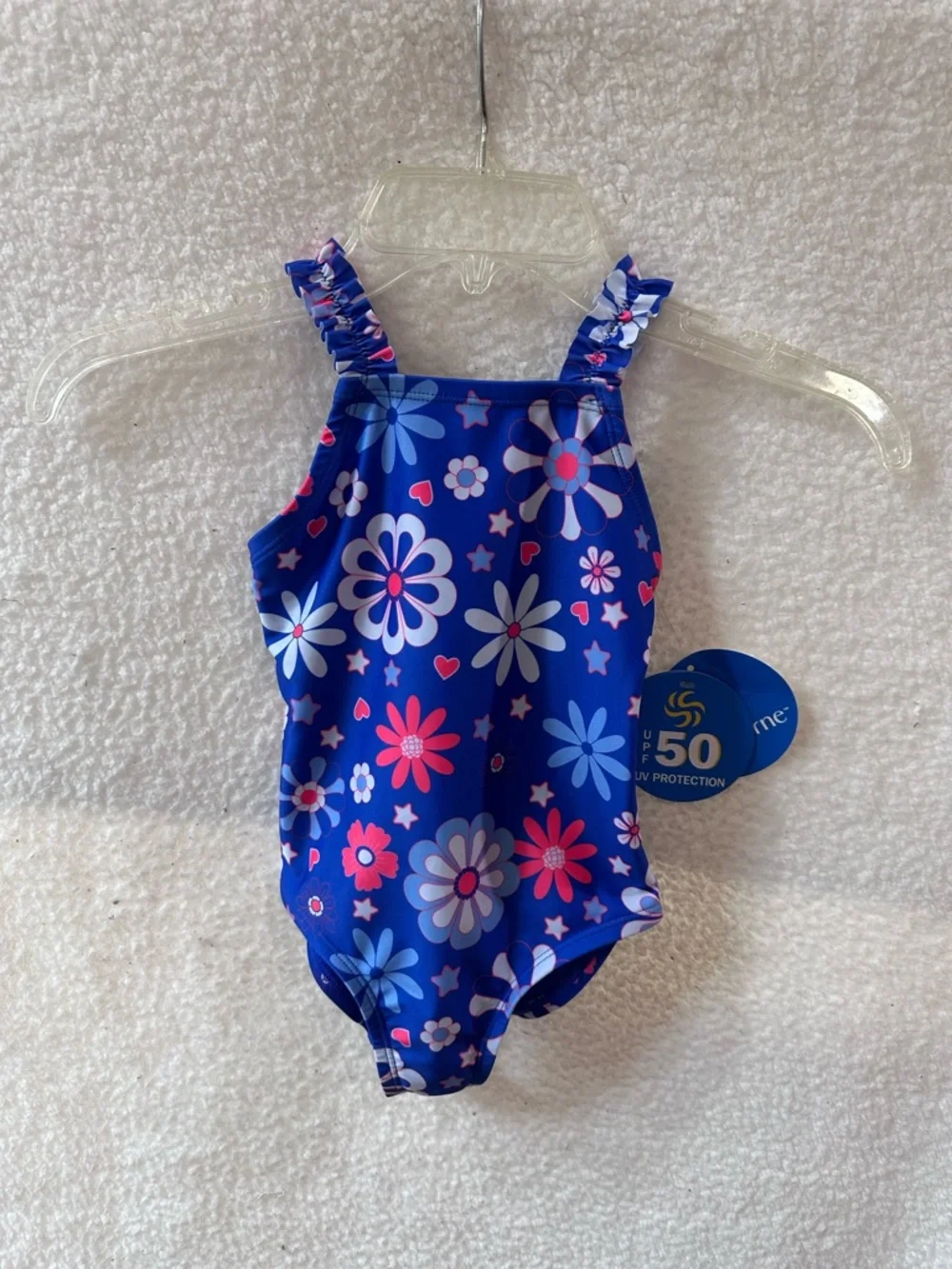 Kids Blue Floral One-Piece Swimsuit with Ruffle Straps